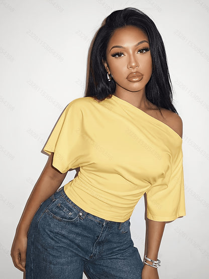 Off Shoulder Top for Women Short Sleeve Fitted Summer Top for Daywear Dinner Casual