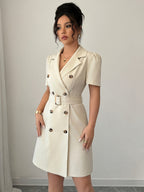 Suit Jacket with Belt at The Waist And Double-Breasted Breeze Sleeve Dress