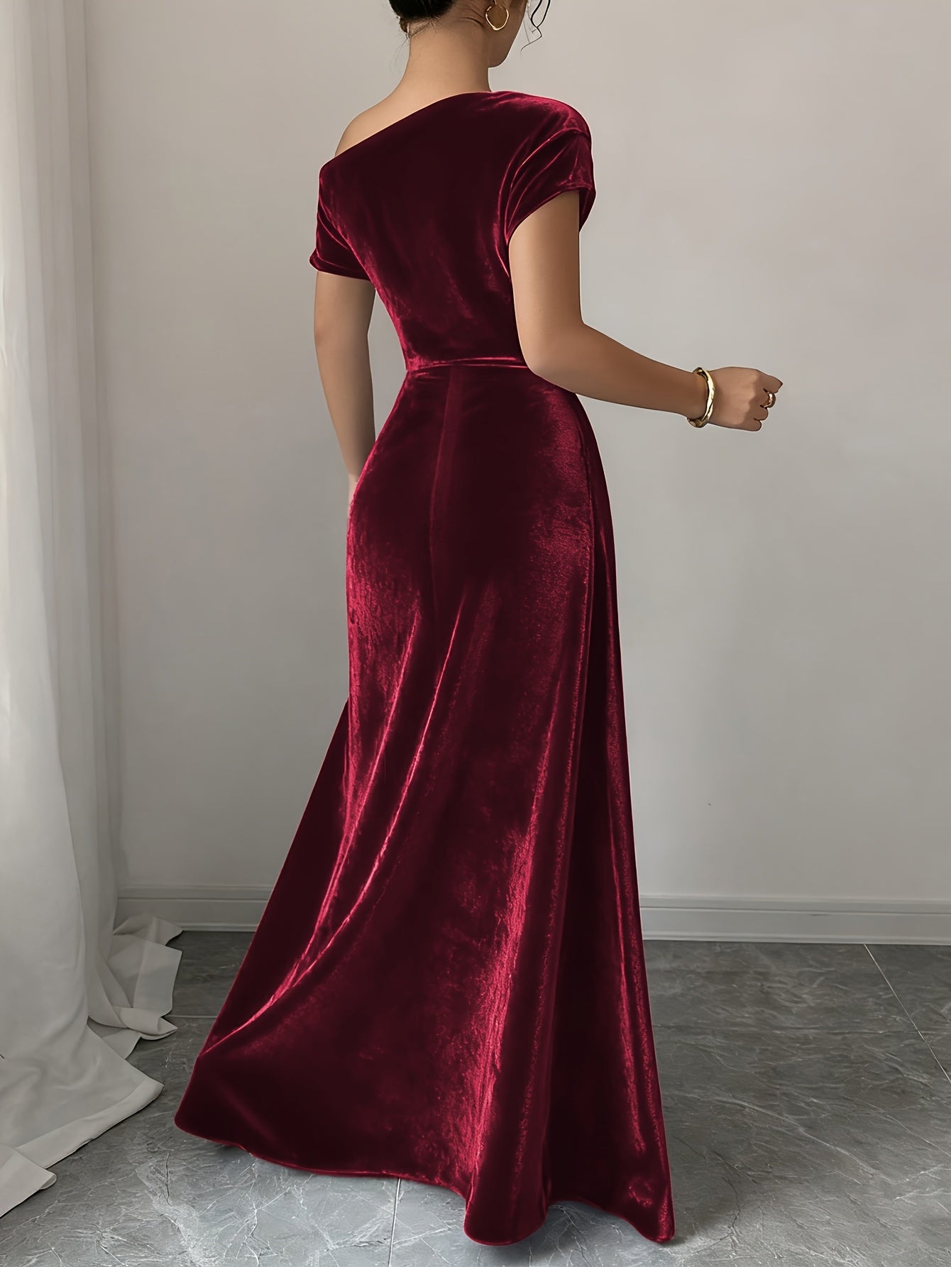 Velvet Dress for Women Off Shoulder Floor Length Evening Dress for Party Banquet Events