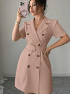 Suit Jacket with Belt at The Waist And Double-Breasted Breeze Sleeve Dress