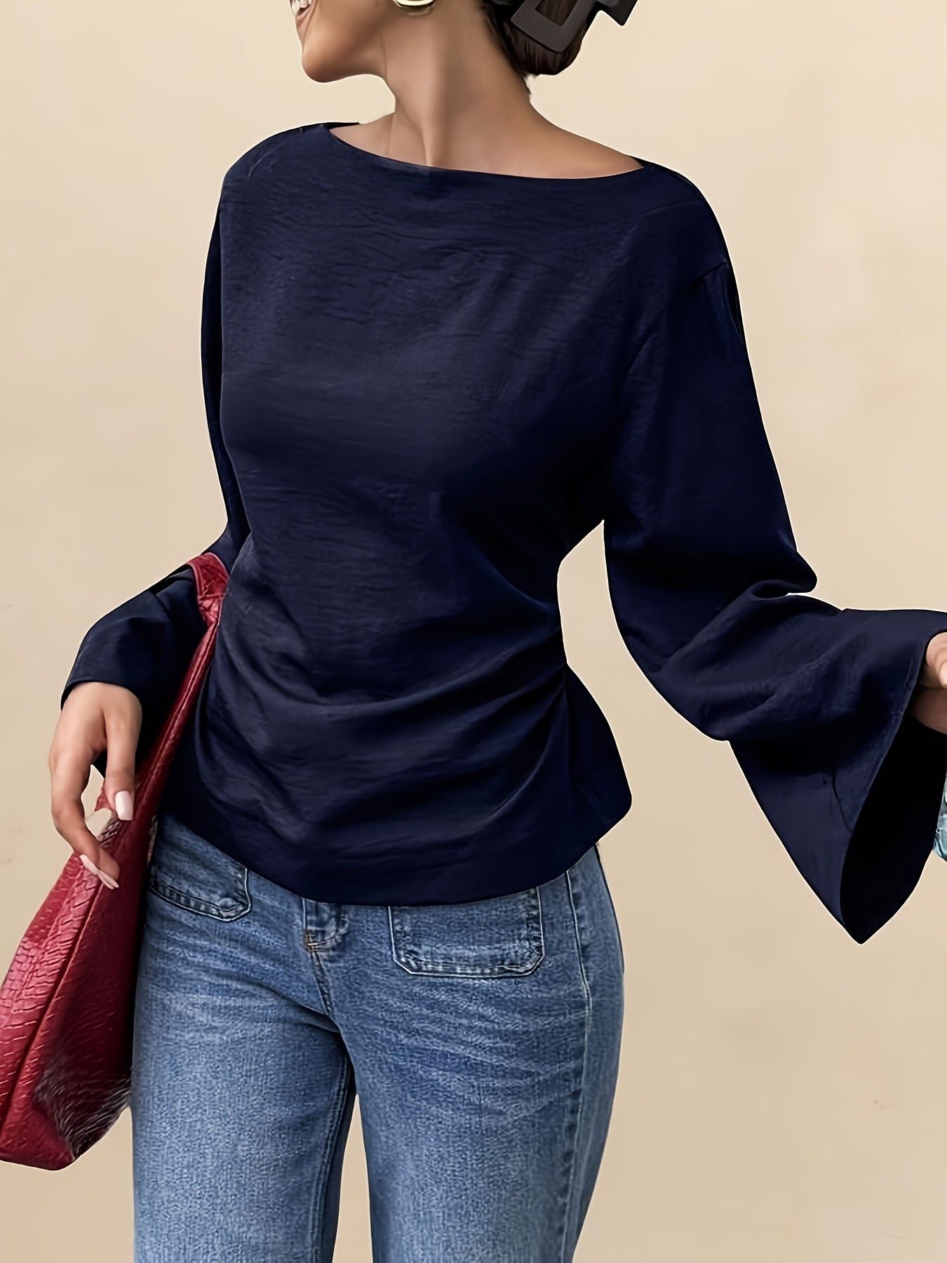 White Blouse for Women Back Tie Flared Sleeve Lightweight Shirt for Office Dinner Summer