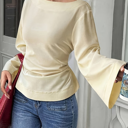 White Blouse for Women Back Tie Flared Sleeve Lightweight Shirt for Office Dinner Summer