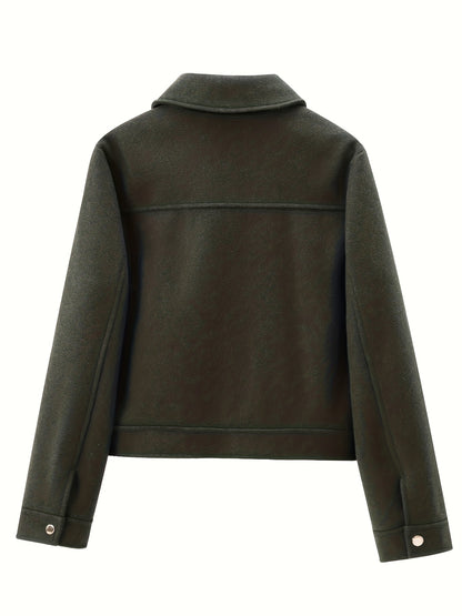 Short Coat for Women Zip Front Jacket with Pockets for Autumn Winter Everyday