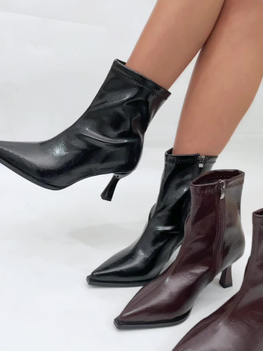 Ankle Boots for Women Pointed Toe Kitten Heel Side Zip Boots for Office Work