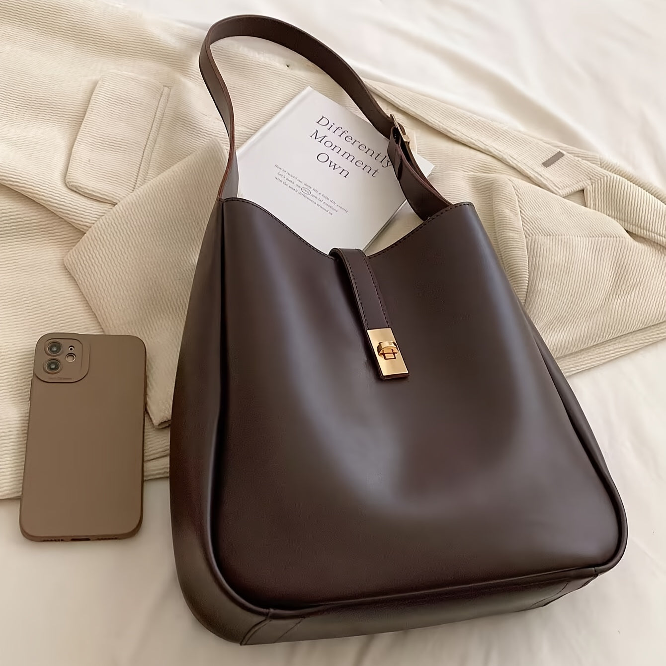 Structured Bucket Bag for Women Crossbody Shoulder Strap for Work Travel Everyday