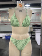 [Basic Design Bikini] Basic Design Bikini Set - Brown and White Polka Dot Triangle Top with Adjustable Ties, Low-Waist Bottoms - Simple Vacation Swimwear