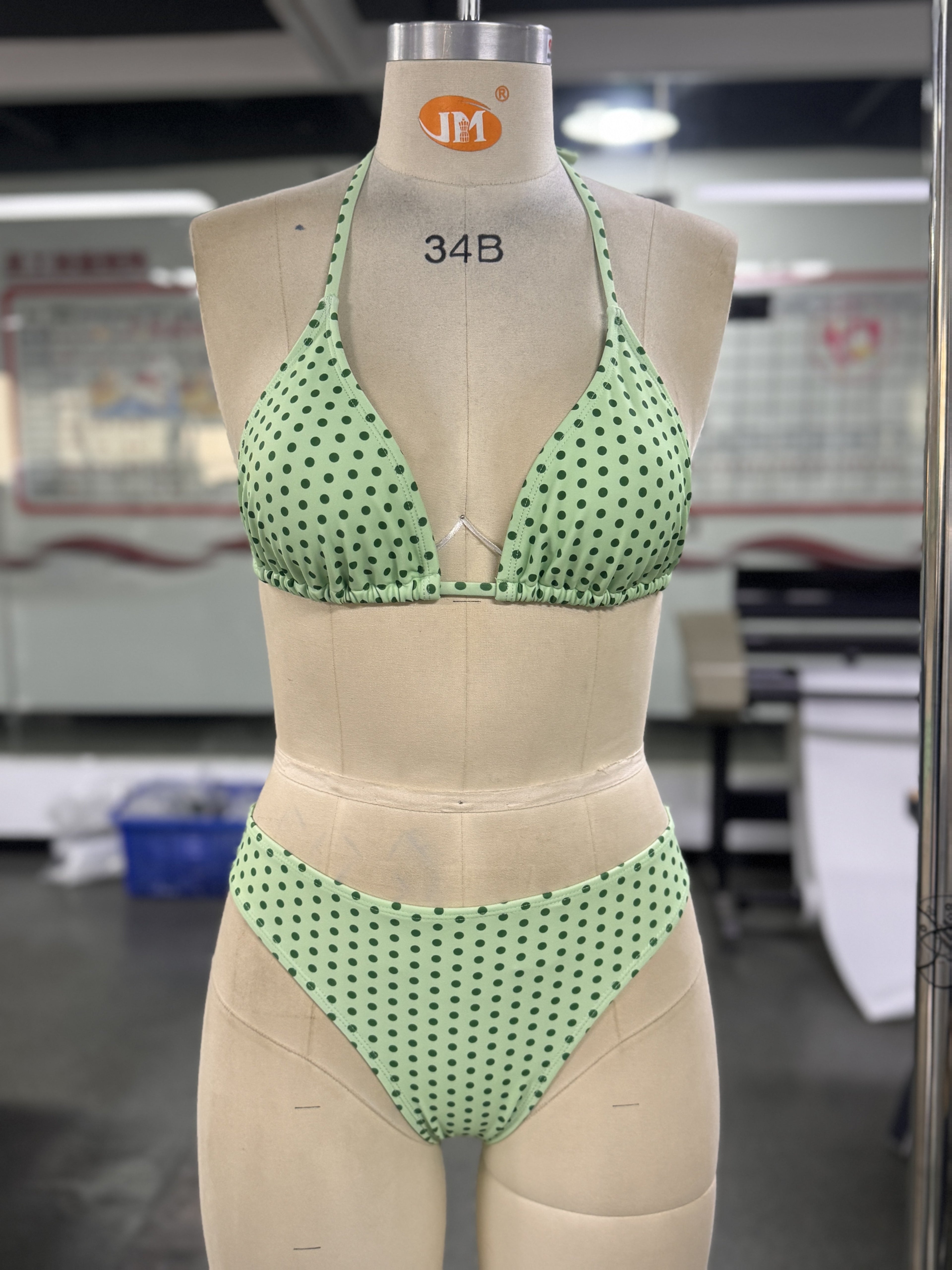[Basic Design Bikini] Basic Design Bikini Set - Brown and White Polka Dot Triangle Top with Adjustable Ties, Low-Waist Bottoms - Simple Vacation Swimwear
