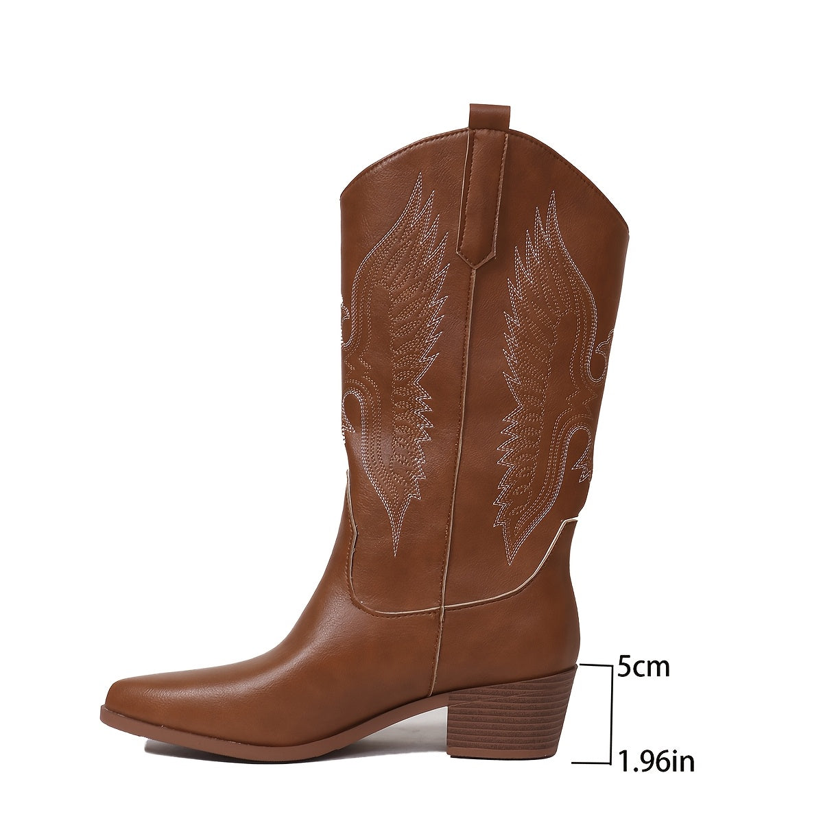 Cowgirl Western Boots for Women – Embroidered Mid-Calf, Pointed Toe and Block Heel