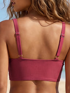 Retro Swimsuit, High Waist Concealed Belly, Cross Twisted Wave Point, Hot Spring Split, Bean Paste