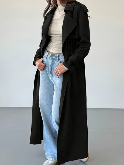Trench Coat for Women Long Double Breasted Belted Coat for Commuting Autumn