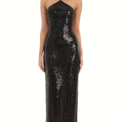 Sequin Dress for Women Halter Neck Evening Party Dress for Cocktail Wedding Guest Events