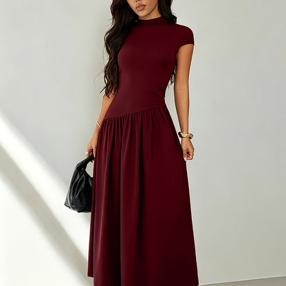 Midi Dress for Women Puff Sleeve Pleated Long Dress for Day Events Smart Casual Summer