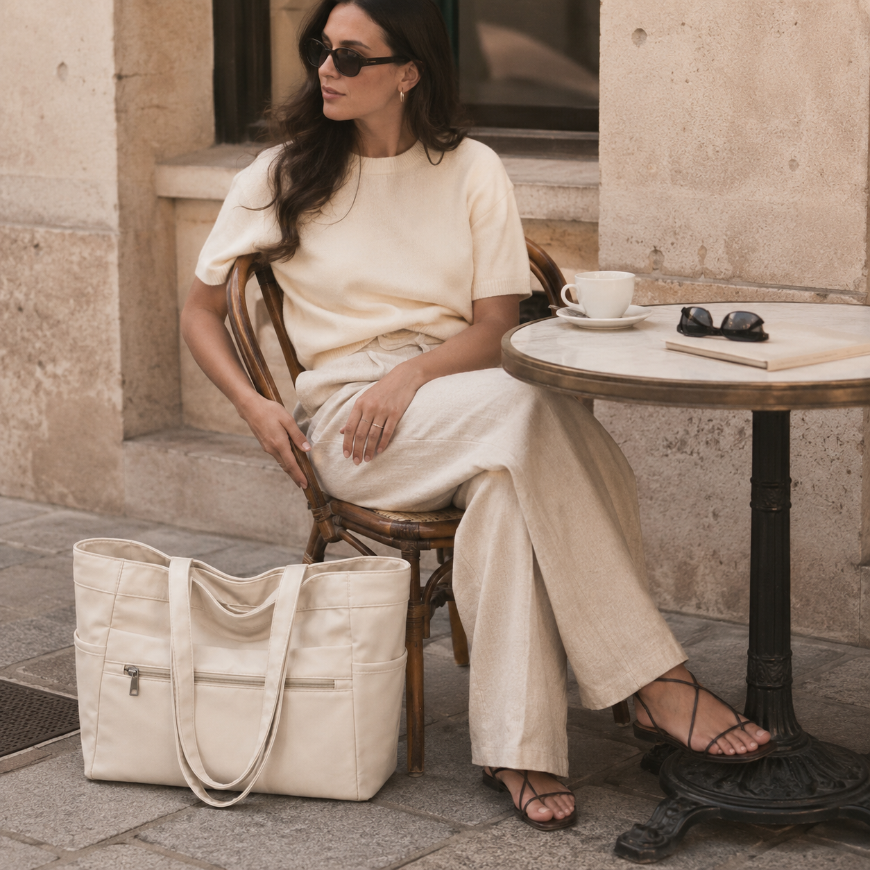 Nylon Tote Bag for Women Large Capacity Zip Shoulder Bag for Work Commute Shopping