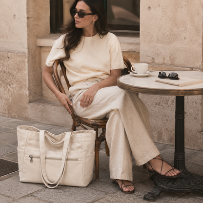 Nylon Tote Bag for Women Large Capacity Zip Shoulder Bag for Work Commute Shopping