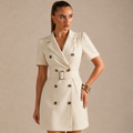 Suit Jacket with Belt at The Waist And Double-Breasted Breeze Sleeve Dress