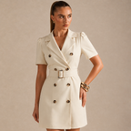 Suit Jacket with Belt at The Waist And Double-Breasted Breeze Sleeve Dress
