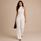 Women's Summer Solid / Color New Backless Asymmetrical Hem Camisole Tank Top and Pants Set