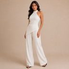 Women's Summer Solid / Color New Backless Asymmetrical Hem Camisole Tank Top and Pants Set