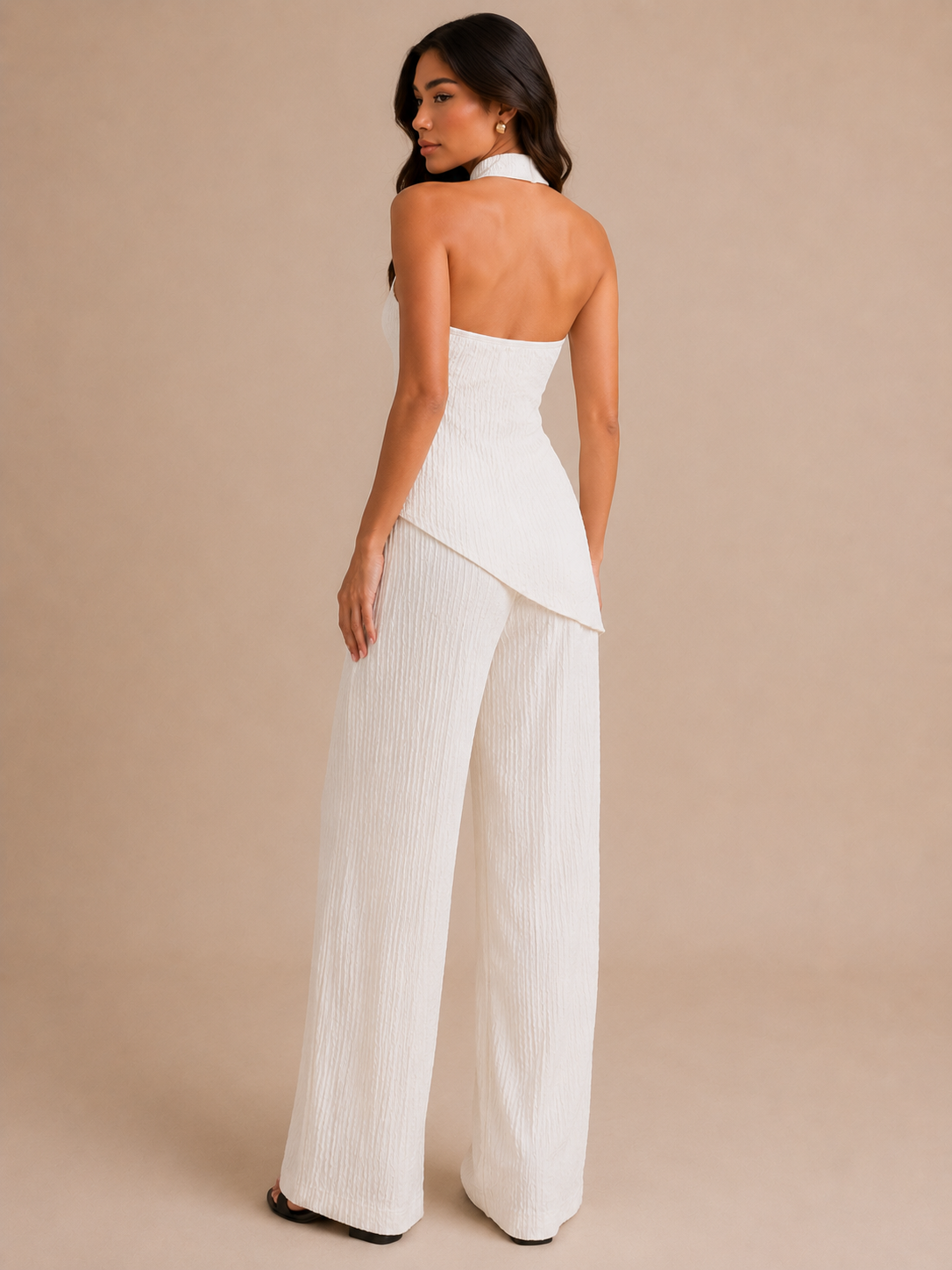Women's Summer Solid / Color New Backless Asymmetrical Hem Camisole Tank Top and Pants Set