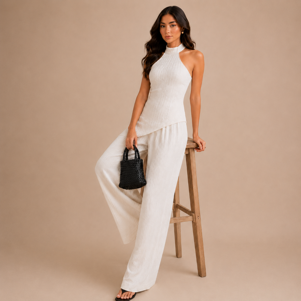 Women's Summer Solid / Color New Backless Asymmetrical Hem Camisole Tank Top and Pants Set