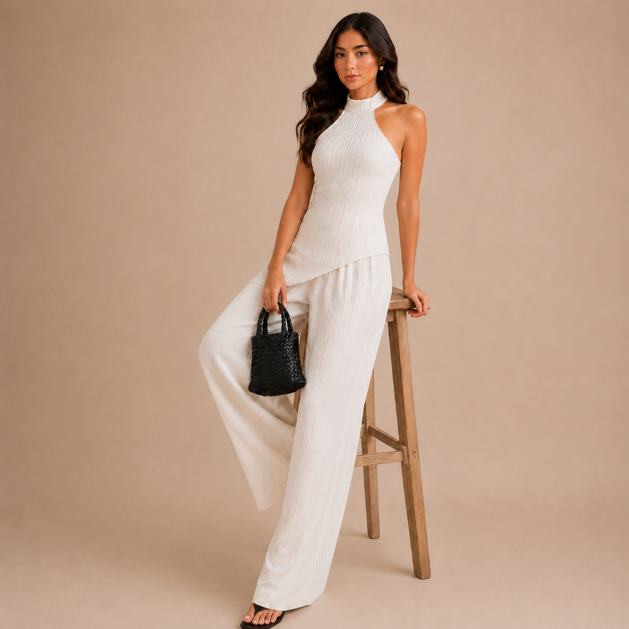 Women's Summer Solid / Color New Backless Asymmetrical Hem Camisole Tank Top and Pants Set