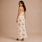 Sassygals French Holiday Style Floral Suspender Vest + Low-Waisted Hip-Hugging Long Skirt, Atmospheric Temperament Set