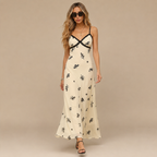 Floral Suspender Dress Summer Lace Stitching V-Neck Long Dress Slim Waist And Temperament Daily Casual Vacation Dating