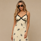 Floral Suspender Dress Summer Lace Stitching V-Neck Long Dress Slim Waist And Temperament Daily Casual Vacation Dating