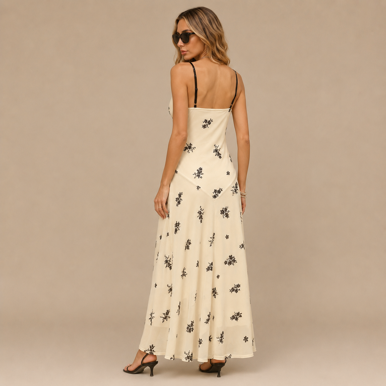 Floral Suspender Dress Summer Lace Stitching V-Neck Long Dress Slim Waist And Temperament Daily Casual Vacation Dating