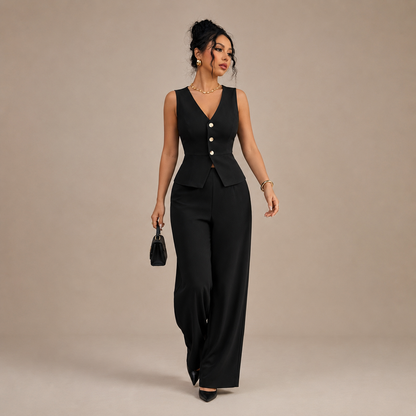Co Ord Set for Women Sleeveless Office Set with Wide Leg Trousers for Work