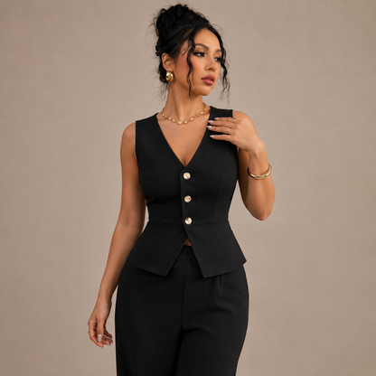 Co Ord Set for Women Sleeveless Office Set with Wide Leg Trousers for Work