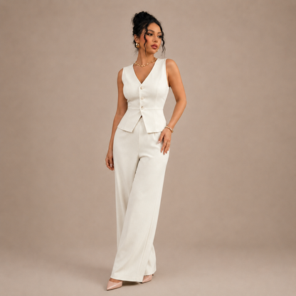 Co Ord Set for Women Sleeveless Office Set with Wide Leg Trousers for Work