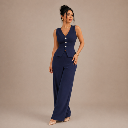 Co Ord Set for Women Sleeveless Office Set with Wide Leg Trousers for Work