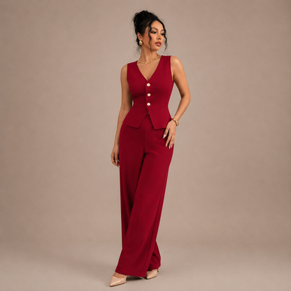 Co Ord Set for Women Sleeveless Office Set with Wide Leg Trousers for Work