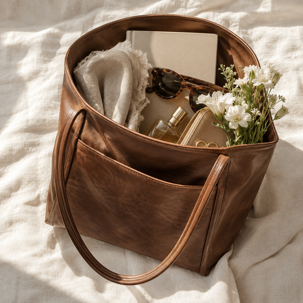 Leather Tote Bag for Women Structured Shoulder Bag for Work Dinner Everyday