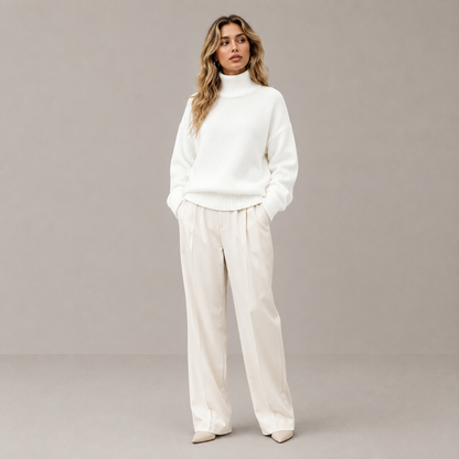 Autumn High Neck Drop Shoulder Solid Color Women's Elegant Long Sleeve Top