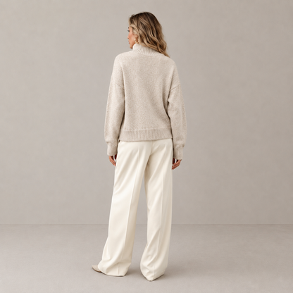 Autumn High Neck Drop Shoulder Solid Color Women's Elegant Long Sleeve Top