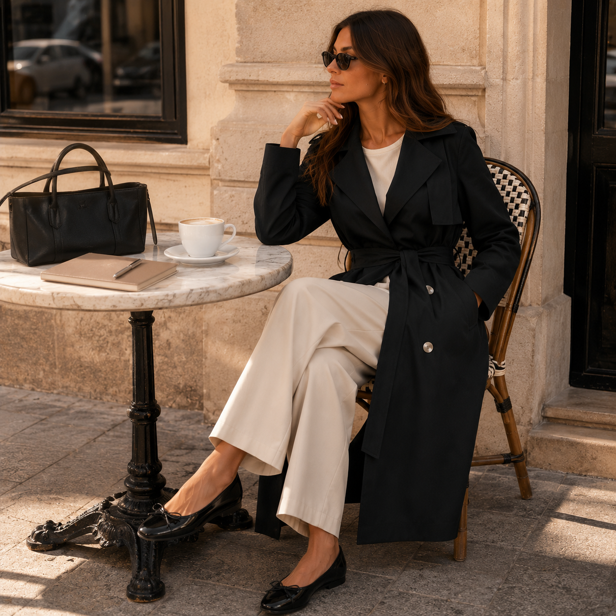 Trench Coat for Women Double Breasted Belted Coat with Pockets for Office Travel