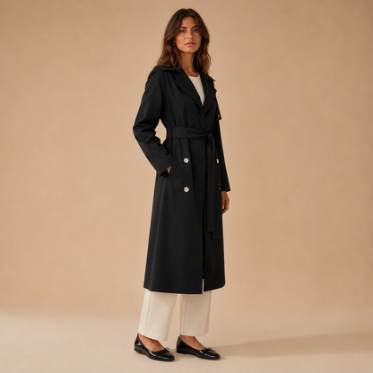 Trench Coat for Women Double Breasted Belted Coat with Pockets for Office Travel