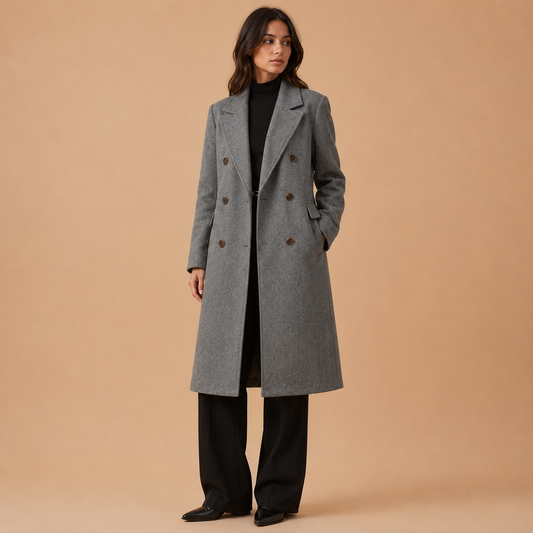 Trench Coat for Women Double Breasted Long Belted Coat for Office Travel Autumn