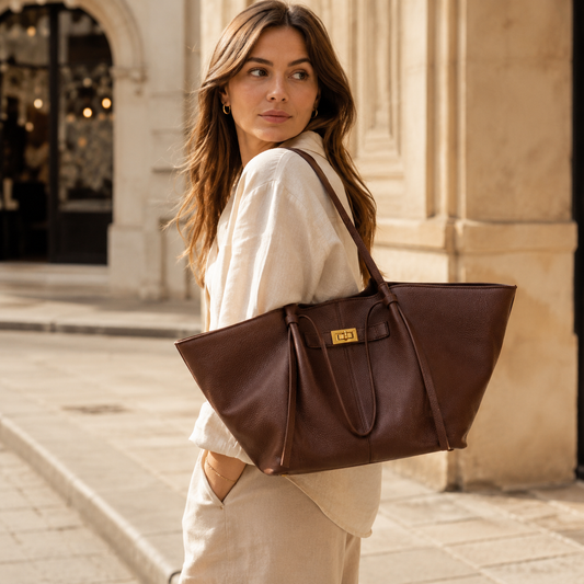 Structured Leather Tote Bag for Women Large Capacity Shoulder Strap for Work Travel Everyday