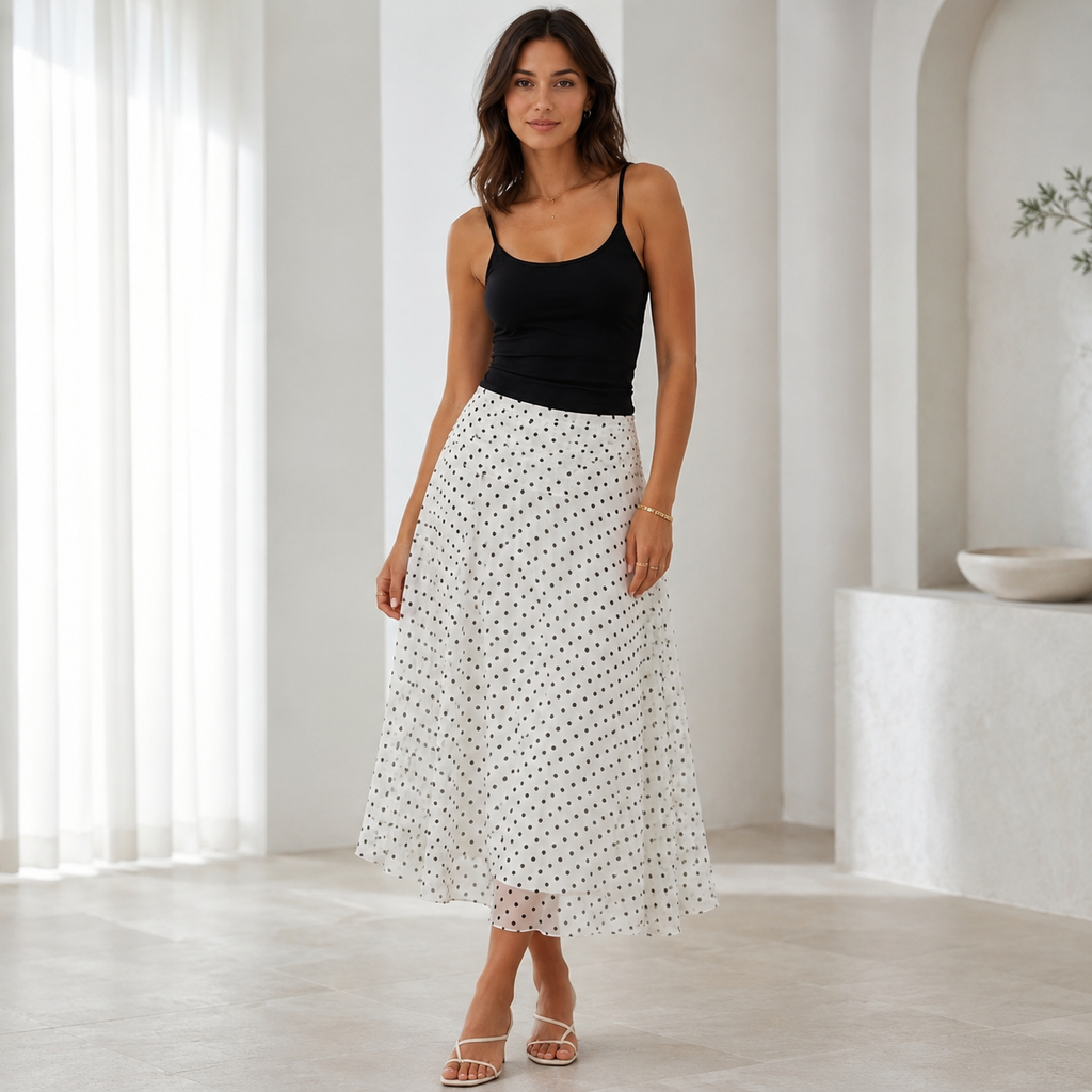 Polka Dot Mesh Skirt