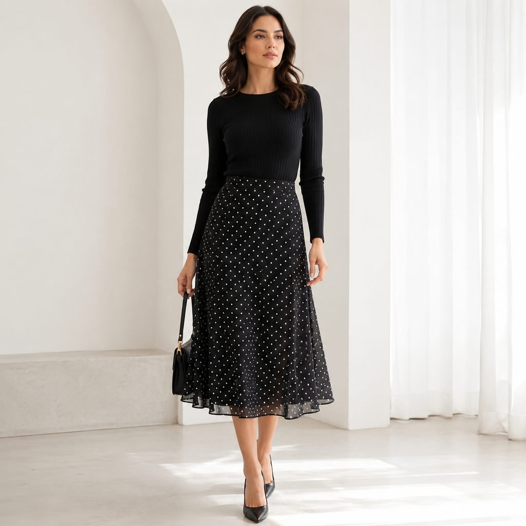 Polka Dot Mesh Skirt