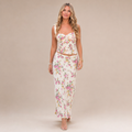 Sassygals French Holiday Style Floral Suspender Vest + Low-Waisted Hip-Hugging Long Skirt, Atmospheric Temperament Set