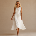 Women's Summer French-Style Waist-Cinching Midi A-Line Holiday Style Maxi Dress, 2026 New Arrival Classic Comfortable Sleeveless V-Neck Single-Breasted Dress