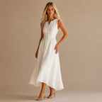 Women's Summer French-Style Waist-Cinching Midi A-Line Holiday Style Maxi Dress, 2026 New Arrival Classic Comfortable Sleeveless V-Neck Single-Breasted Dress