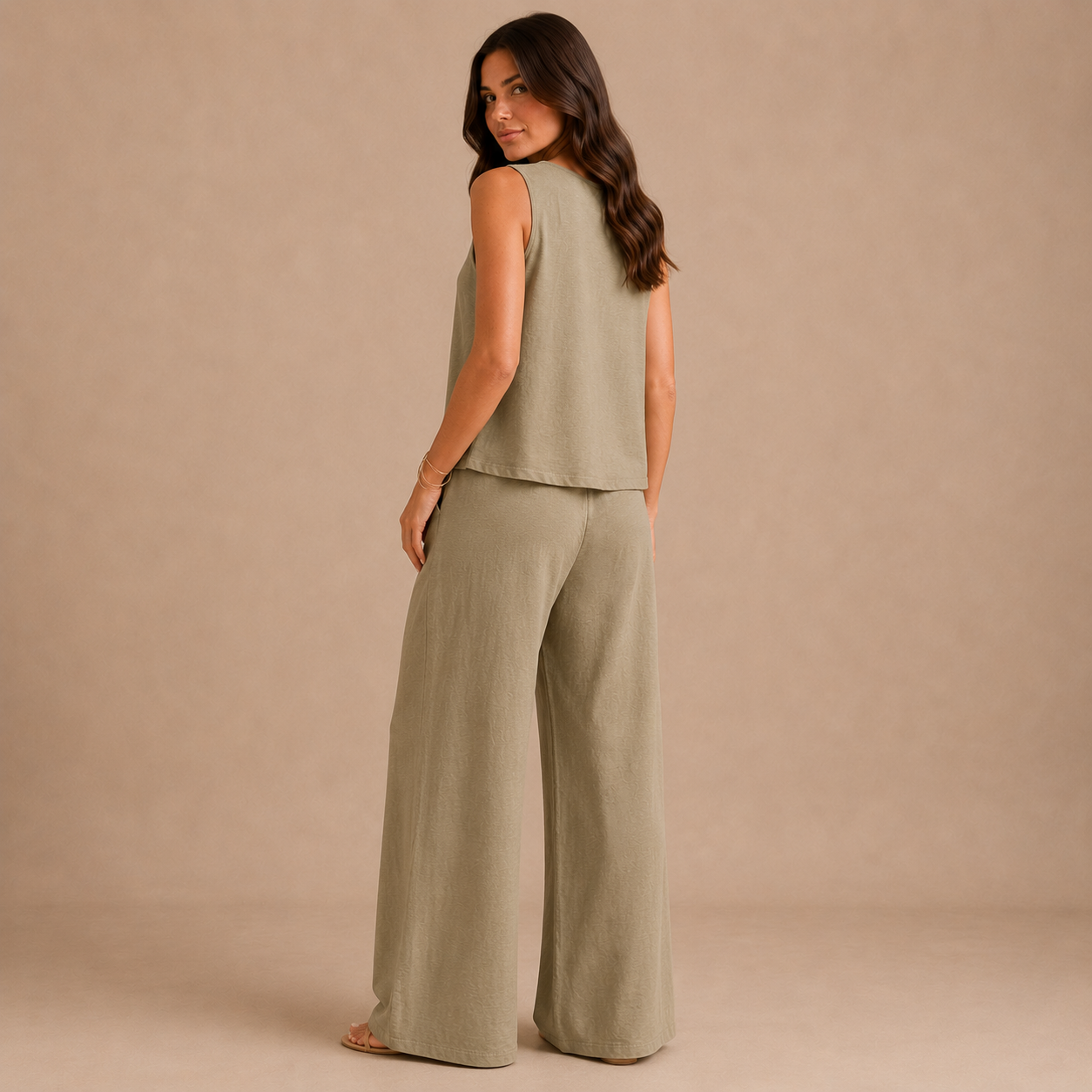 Wide Leg Trouser Set for Women Sleeveless Tailored Co Ord for Office Dinner