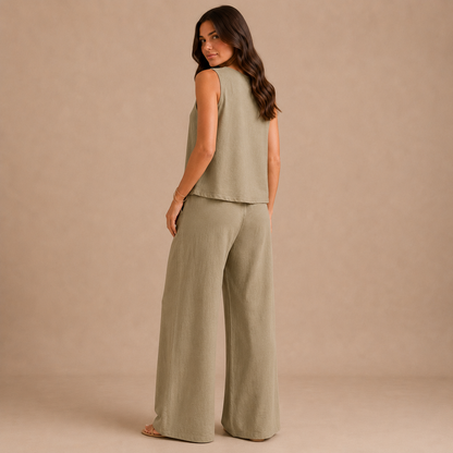 Wide Leg Trouser Set for Women Sleeveless Tailored Co Ord for Office Dinner