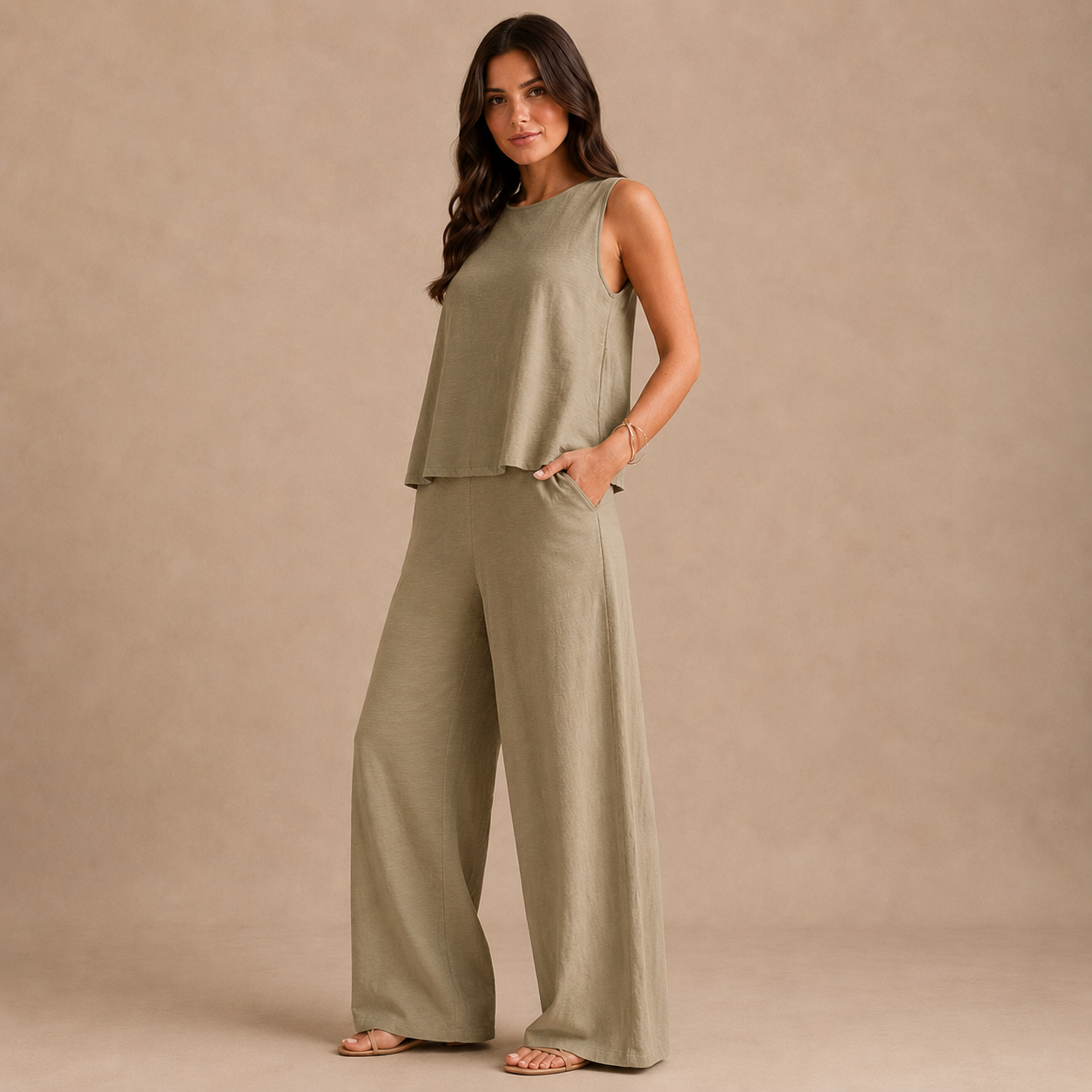 Wide Leg Trouser Set for Women Sleeveless Tailored Co Ord for Office Dinner