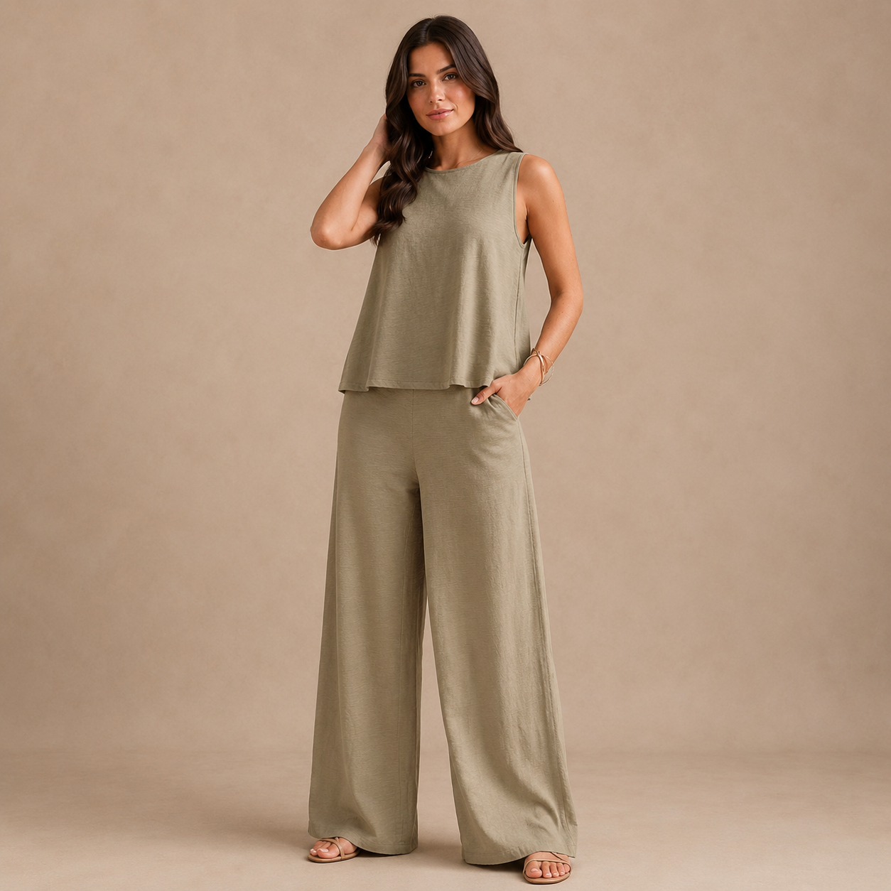 Wide Leg Trouser Set for Women Sleeveless Tailored Co Ord for Office Dinner